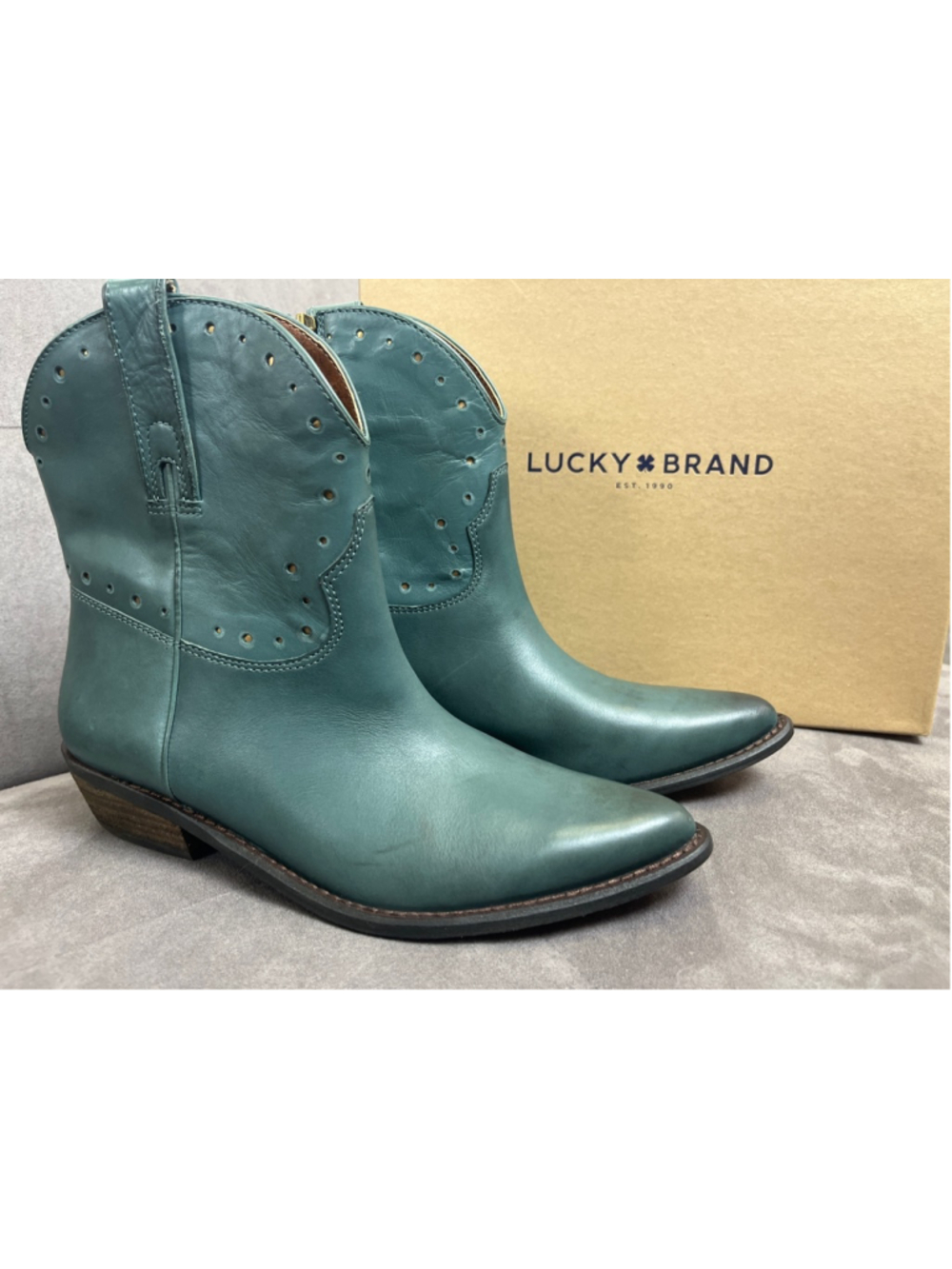 Women's Lucky Brand Teal Leather Ankle Boots, Booties Size 10